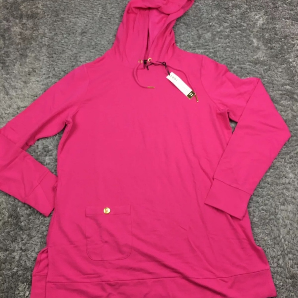 NWT AmberNoon II by Dr. Erum Ilyas SunCozy Hooded Tunic Womens Medium Pink